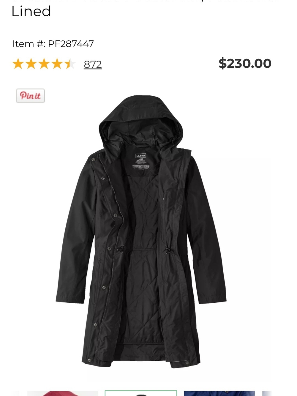 L.L. Bean Women's H2OFF Raincoat, PrimaLoft-Lined BLACK - M